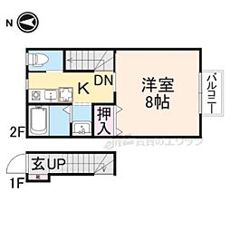 菅谷ハイツ 2階1Kの間取り