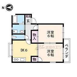 ウインクル 2階2DKの間取り