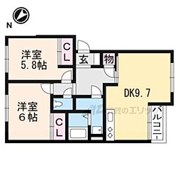 アルカディア 2階2LDKの間取り