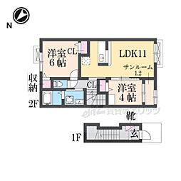 レ・ドルチェ 2階2LDKの間取り