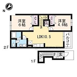 JR東海道・山陽本線 篠原駅 徒歩34分の賃貸アパート 2階2LDKの間取り