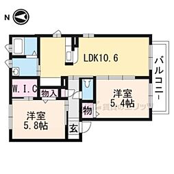 グリーンベル西大津F棟 2階2LDKの間取り