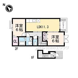 クレール聖徳Ａ 2階2LDKの間取り