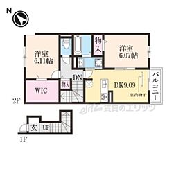 JR草津線 貴生川駅 徒歩11分の賃貸アパート 2階2DKの間取り