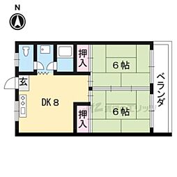 エクセル篠原 2DKの間取図画像