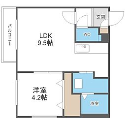 リトス美園 1LDKの間取図画像