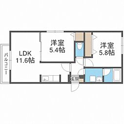 オルセー北17条 2LDKの間取図画像
