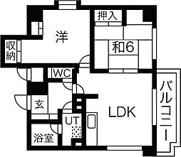 旭山シャトー桂和 2LDKの間取図画像