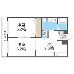 アップライズ平和 2DKの間取図画像