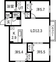 札幌市西区山の手三条3丁目マンション 3LDKの間取図画像