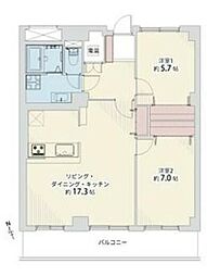 白石南郷サンハイツ 2LDKの間取図画像