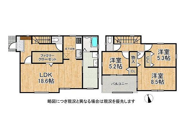 収納豊富な3LDKの間取りです
