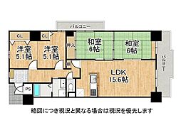 万葉ハイツ東加古川 3LDKの間取図画像