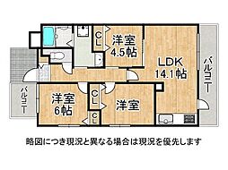 プレステージ姫路西飾磨2 3LDKの間取図画像