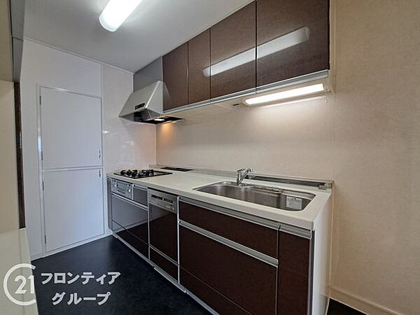 シックなカラーで統一された上質なキッチンは、機能美を追求した贅沢な造りになっています。広々としたワークトップと充実の収納スペースが、毎日の料理をクリエイティブで楽しいひとときへと導きます