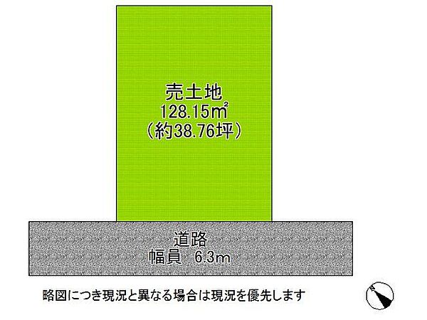 【区画図】1号地道路：南向き・幅員6.3m土地面積：128.15平米