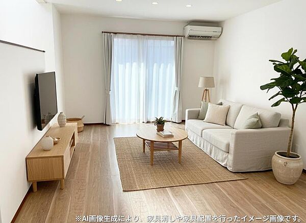 キッチンから見たリビング・左側に2階への階段があり、帰宅した家族の表情がよく見えます