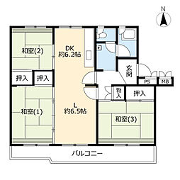 UR都市機構北広島北進町団地8 3LDKの間取図画像