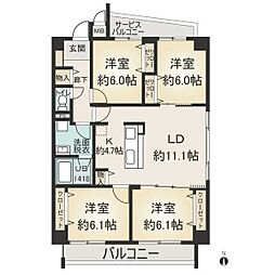 名古屋市営鶴舞線 植田駅 徒歩2分の賃貸マンション 4階4LDKの間取り