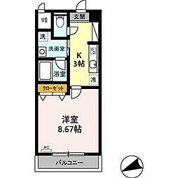 名古屋市営名城線 八事日赤駅 徒歩15分の賃貸マンション 3階1Kの間取り