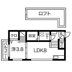 名古屋市営桜通線 野並駅 徒歩5分の賃貸アパート 2階1LDKの間取り