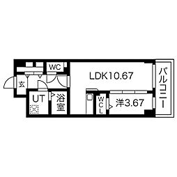 名古屋市営名城線 ナゴヤドーム前矢田駅 徒歩14分の賃貸マンション 2階1LDKの間取り