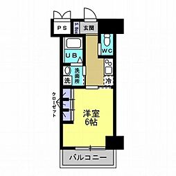 名古屋市営鶴舞線 原駅 徒歩5分の賃貸マンション 4階1Kの間取り