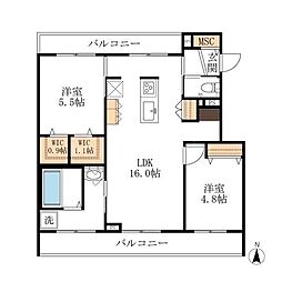 シャルマン柏の葉 2階2LDKの間取り