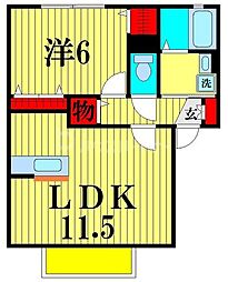 フルール・ロメリア 2階1LDKの間取り
