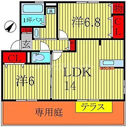 プレリュードＡ 1階2LDKの間取り