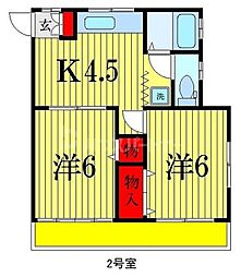 フラワーハイツ 2階2DKの間取り