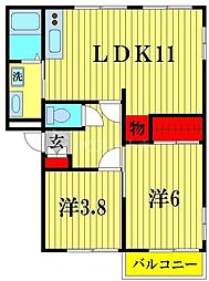 サンモール南流山Ｂ棟 2階2LDKの間取り