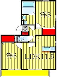 グランドゥールI 1階2LDKの間取り