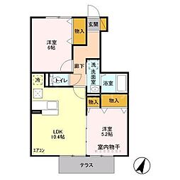 イーズフィールド　Ｂ 1階2LDKの間取り
