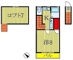 フラット12 2階1Kの間取り