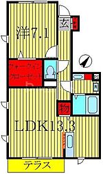 エクセレントヒルII 1階1LDKの間取り