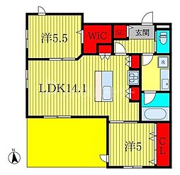 プランドール南流山 1階2LDKの間取り