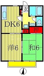 ポトリバB 2階2DKの間取り