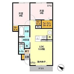 フォレヴィラージュ　B 1階2LDKの間取り