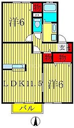 クレセントII 1階2LDKの間取り