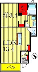 クラベール壱番館 1階1LDKの間取り