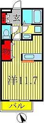 キャトルセゾン 2階1Kの間取り