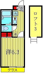 フェリオ柏 1階1Kの間取り