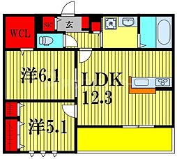 フィカーサ柏の葉 3階2LDKの間取り