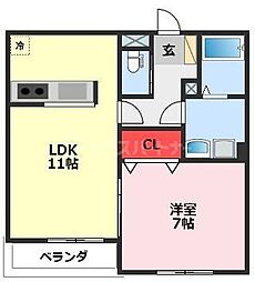 流山市鰭ケ崎アパート 1LDKの間取図画像
