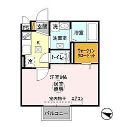 ヴィラ・グランメール2 1Kの間取図画像