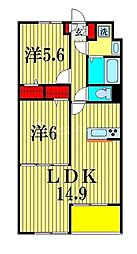 ベルフォーレ1 2LDKの間取図画像