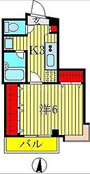 ロマネあけぼの 1Kの間取図画像