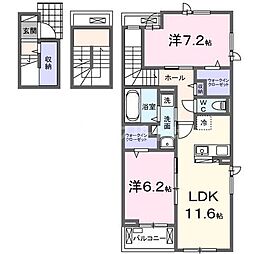 パーシモンN 2LDKの間取図画像