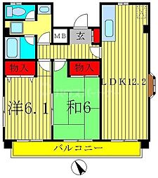 マンションプエンテアルト 2LDKの間取図画像
